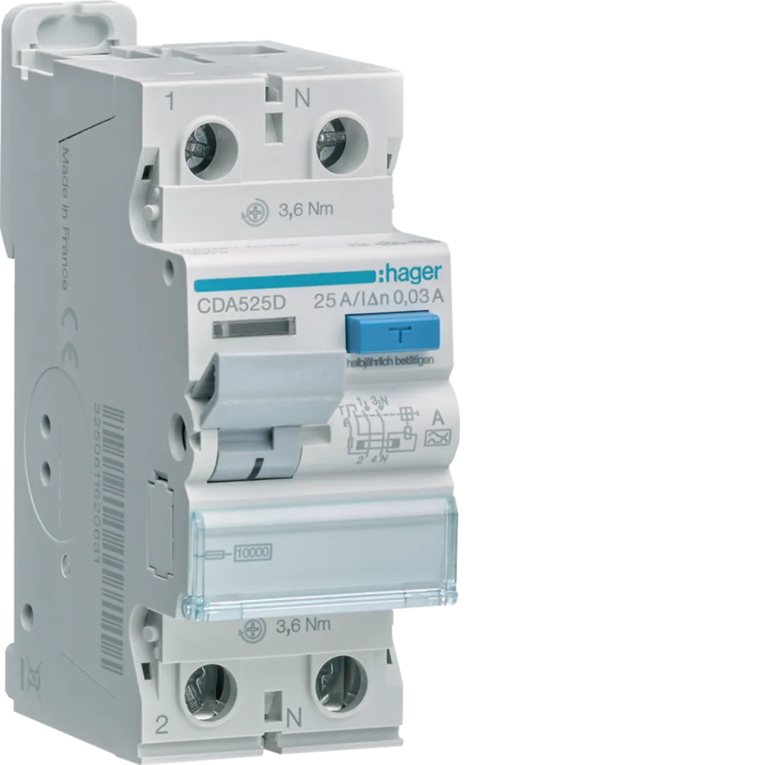 Intrerupator diferential 2P 10KA, 25A, 30mA, tip A